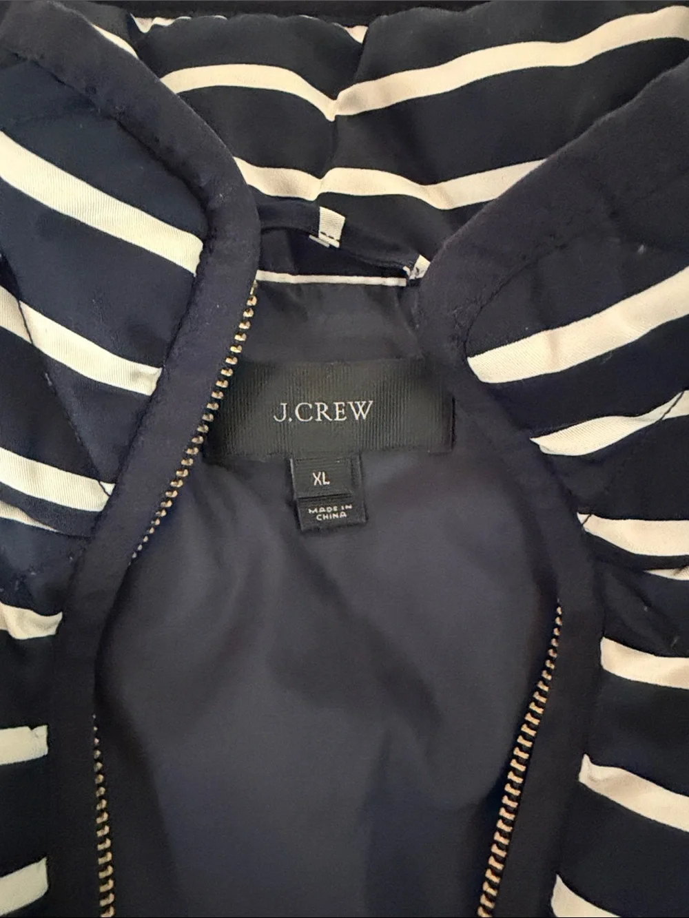 J. Crew Navy & White Striped Quilted Vest with Gold-Tone Snaps